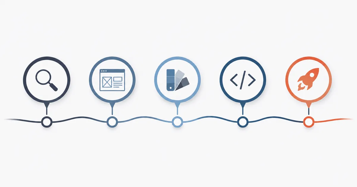 Timeline graphic showing the typical eight week website development process from discovery to launch